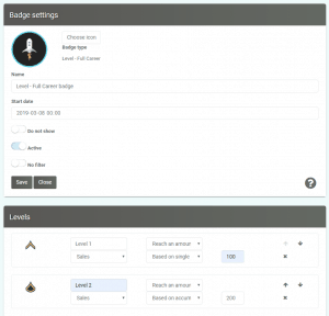 Level up badge settings